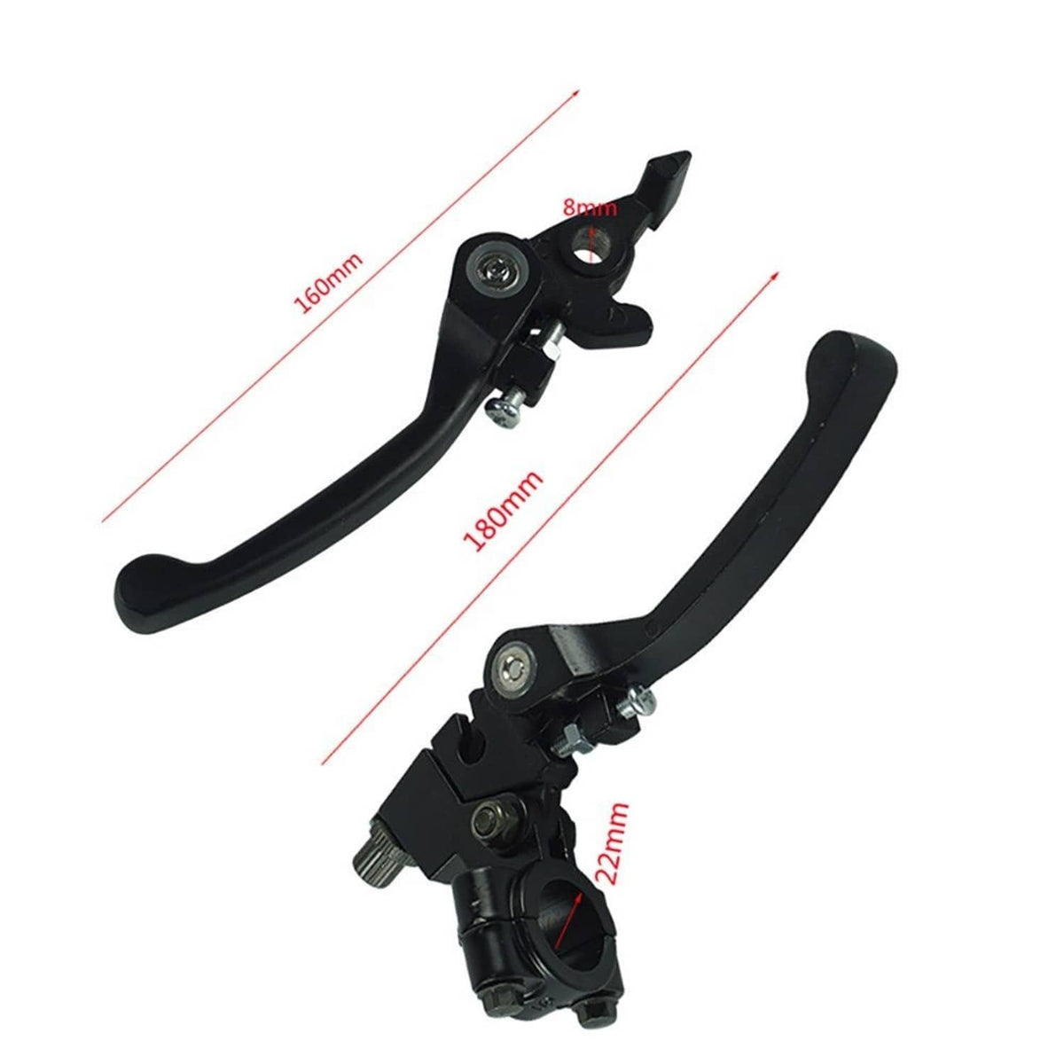 Pair of black folding motorcycle brake and clutch levers with screws and brackets