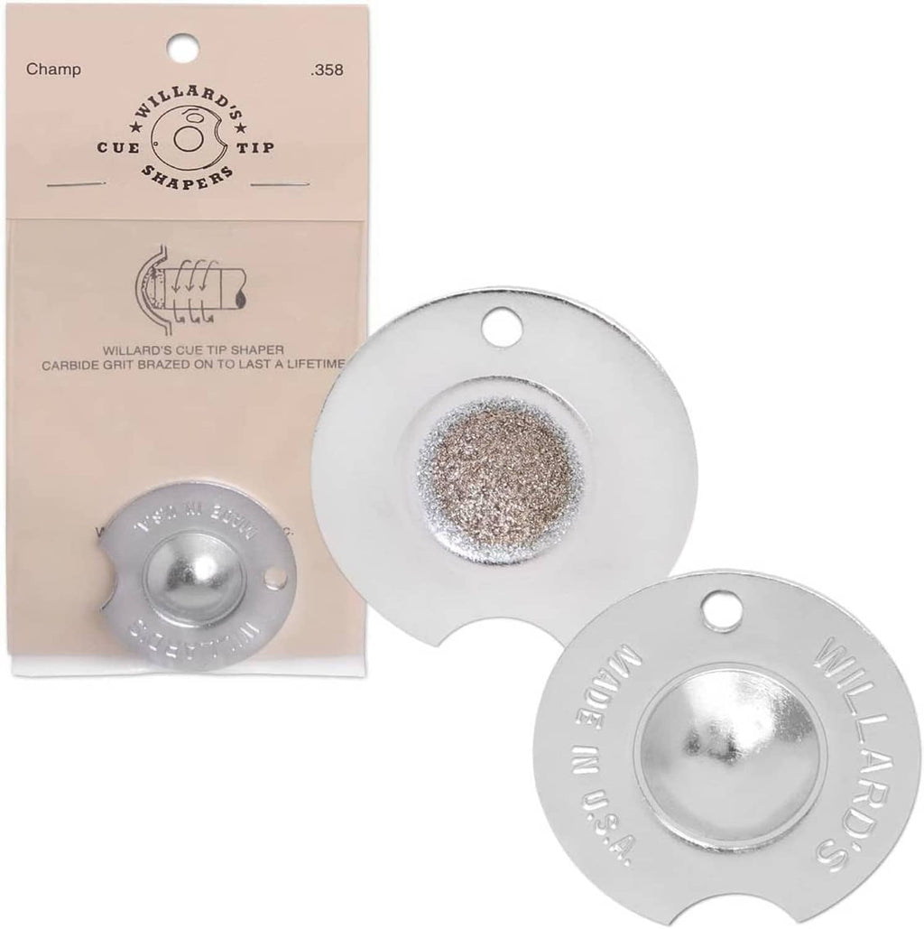 Pool cue tip shaper disks set with silver abrasive center plates and box