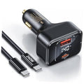 Black USB-C car charger with single Type-C port, gold pins, and LED power display
