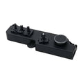 Right passenger power seat switch control module, black with multiple switches and round button.