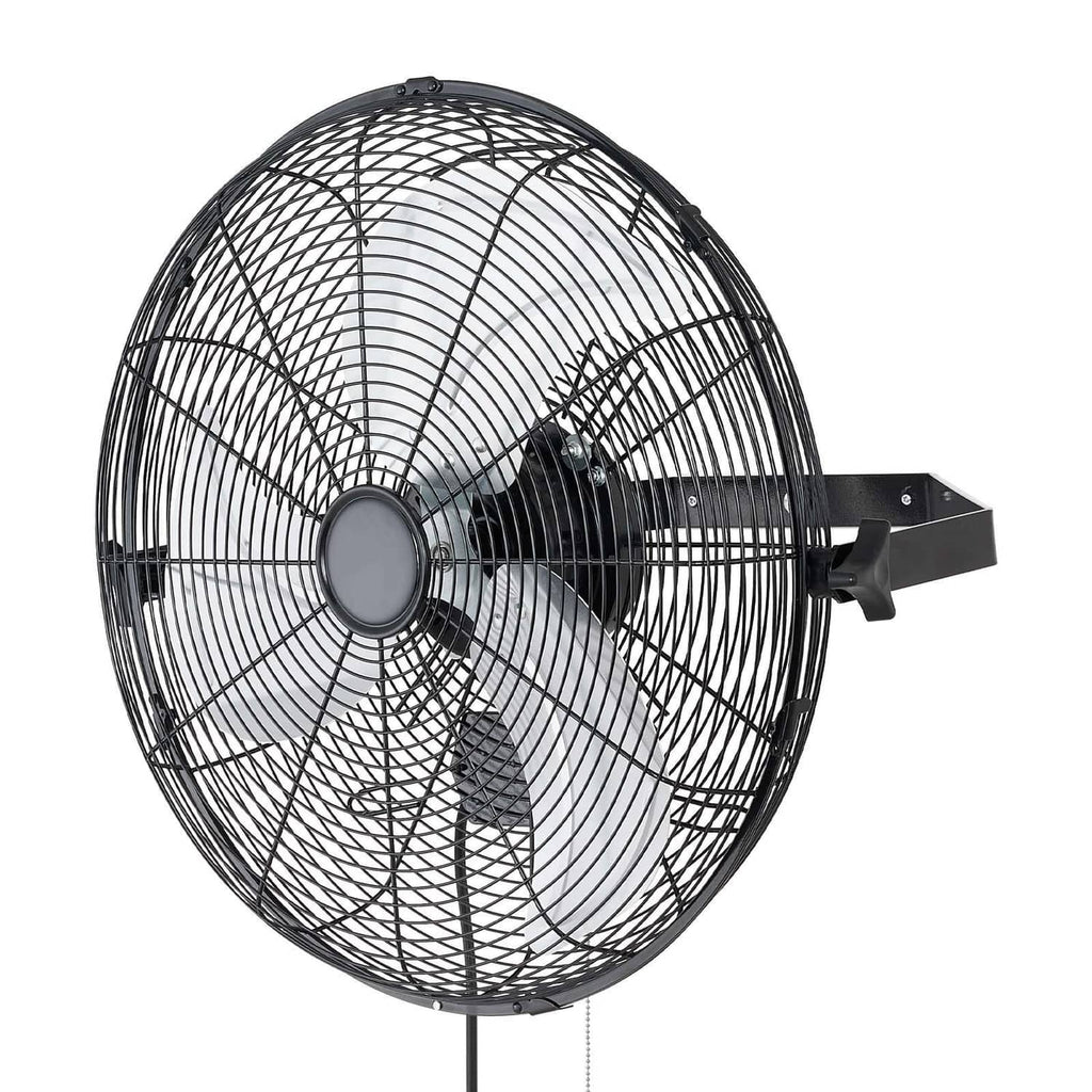 Uimoso wall fan with wire grille, black blades, and wall-mount bracket