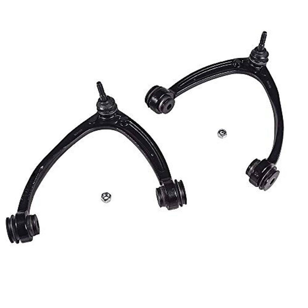 Front upper control arm set with ball joints, black curved arms and bushing ends