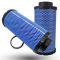 Blue mesh air filter cartridge with black end caps and rubber seal