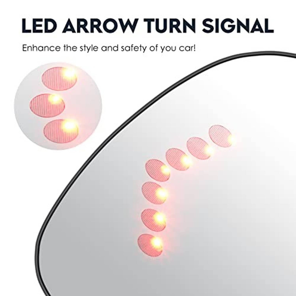 LED arrow turn signal lens for heated left mirror, glowing arrow pattern