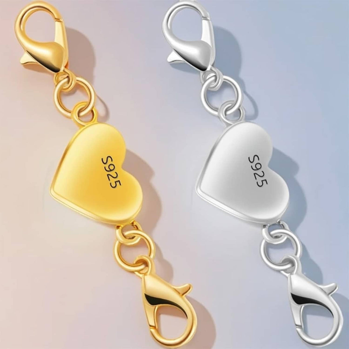 Gold and silver S925 heart magnetic jewelry clasp with chain links and spring hooks