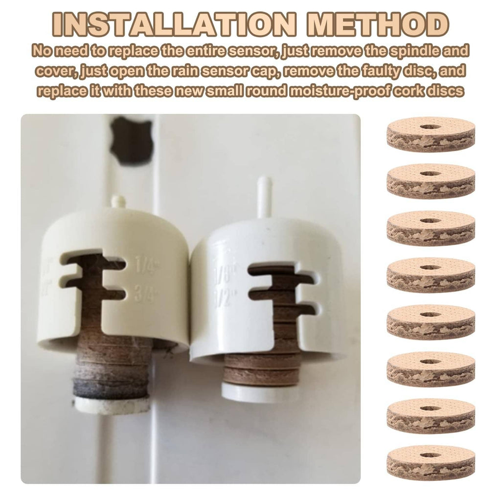 Installation-ready hygroscopic cork discs, tan round pads with center hole