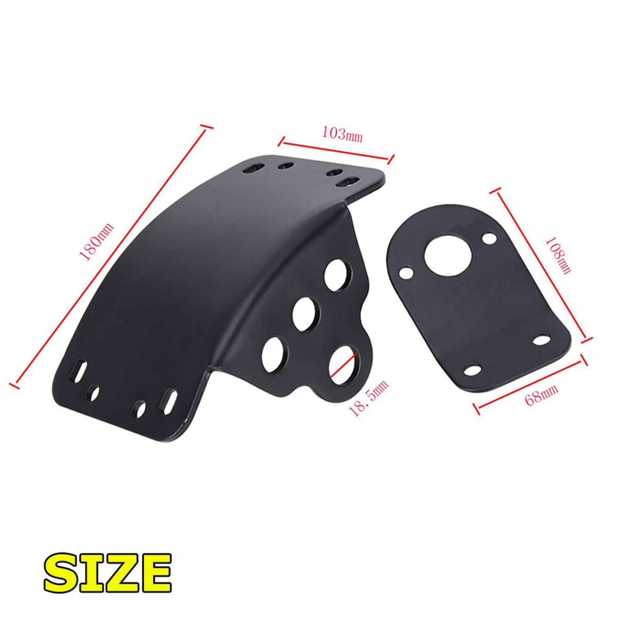 Motorcycle license plate side mount bracket set, black plates with mounting holes