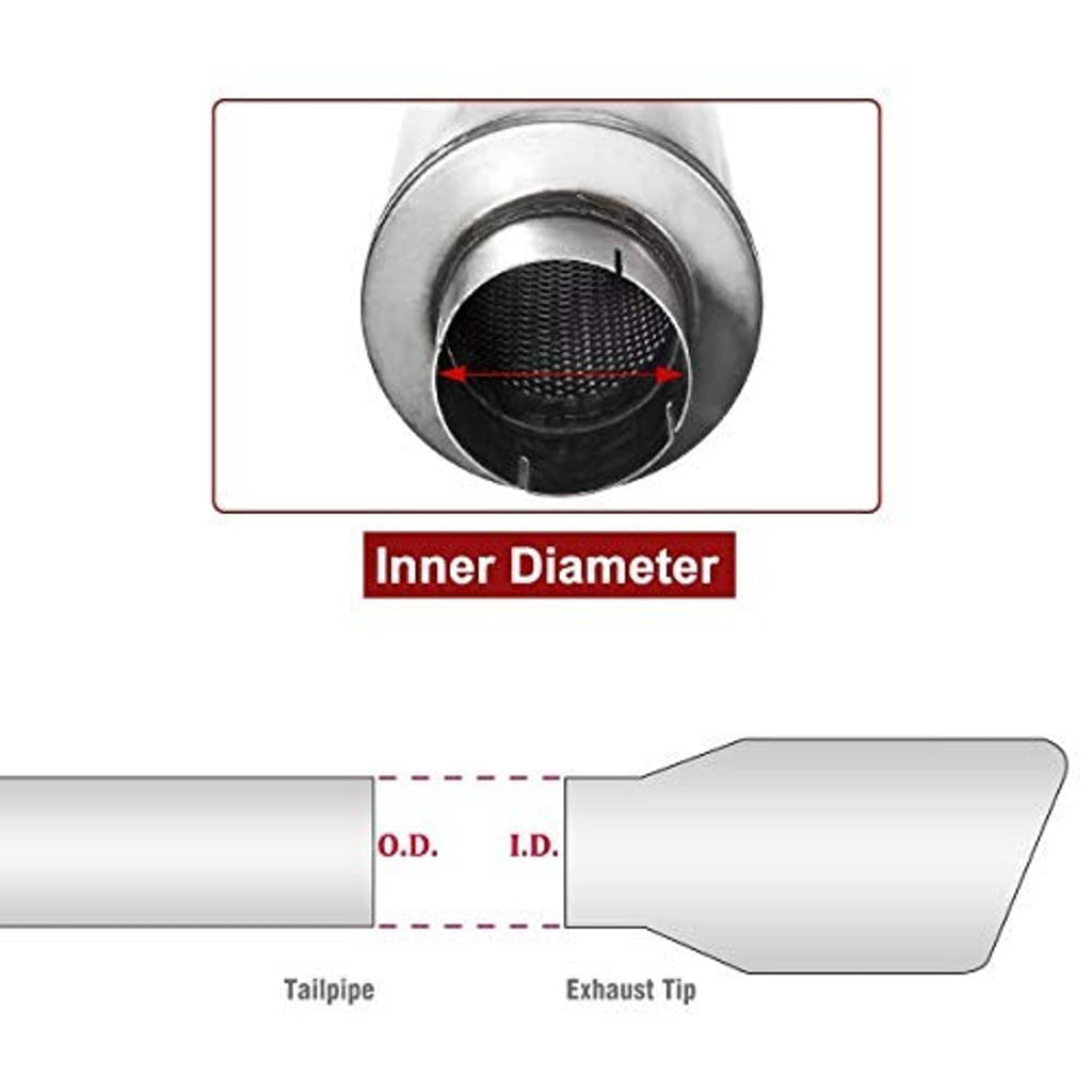 Diesel exhaust muffler outlet opening with inner baffle and size inset