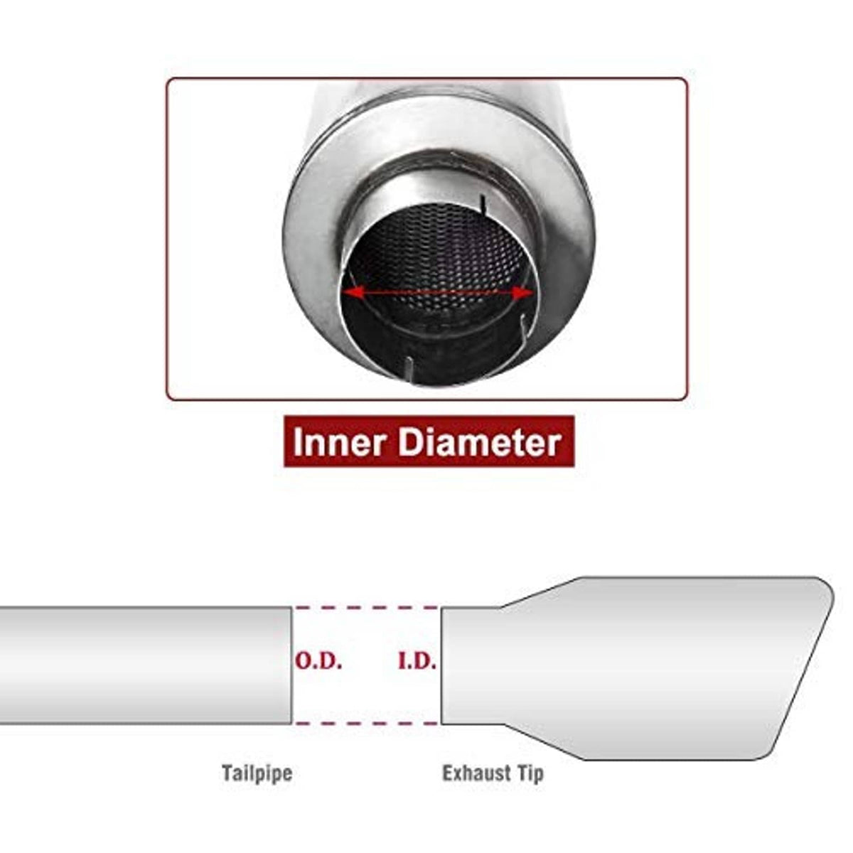 Diesel exhaust muffler outlet opening with inner baffle and size inset