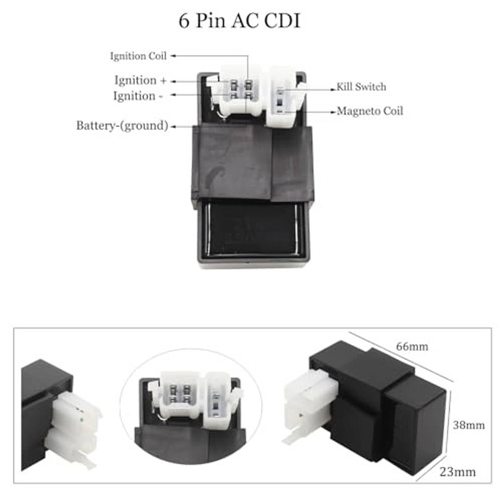6-pin AC CDI box with labeled ignition coil and switch wiring diagram