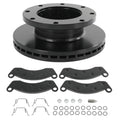 Trailer disc brake rotor with dark brake pads and mounting hardware set