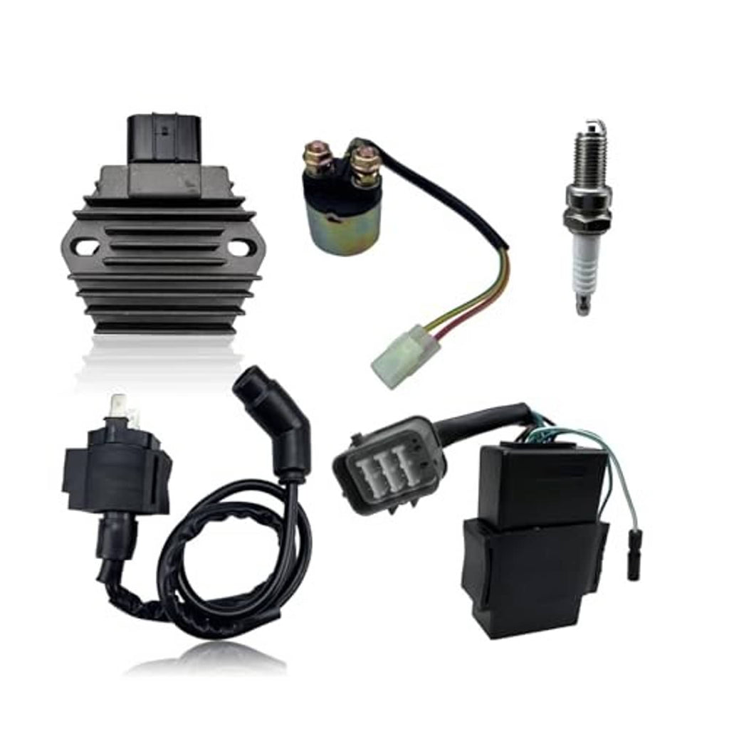 CDI ignition module with wiring harness, electrical connectors, and spark plug-style component