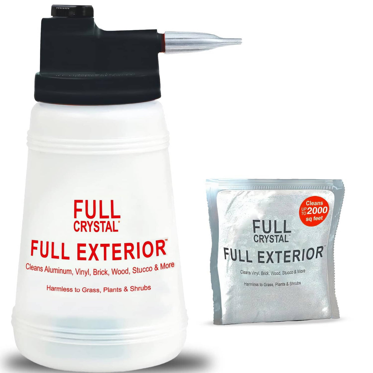 White plastic spray bottle with black trigger nozzle, exterior cleaning solution