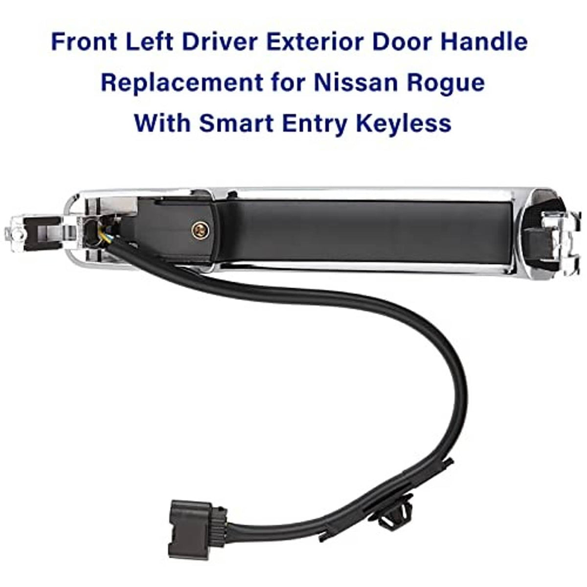Front left exterior door handle with chrome finish and black keyless sensor module