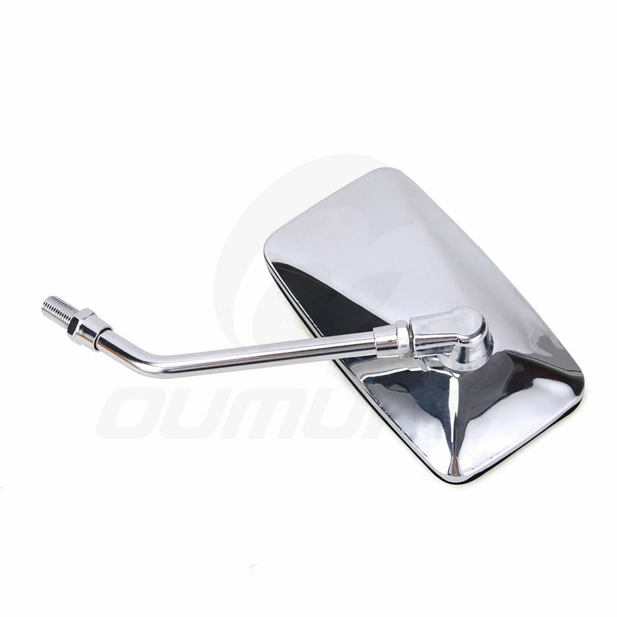 Chrome square rearview mirror with black underside and threaded adjustment stem