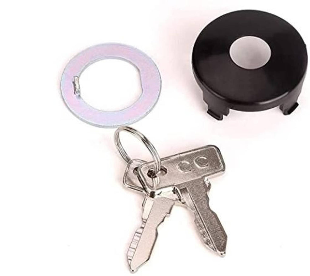 Ignition key switch with black cap, keys, and flat mounting ring