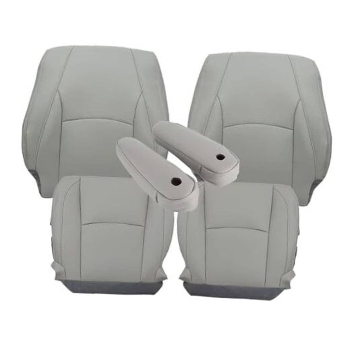 Gray front seat bottom replacement cover set, split design with attached armrests