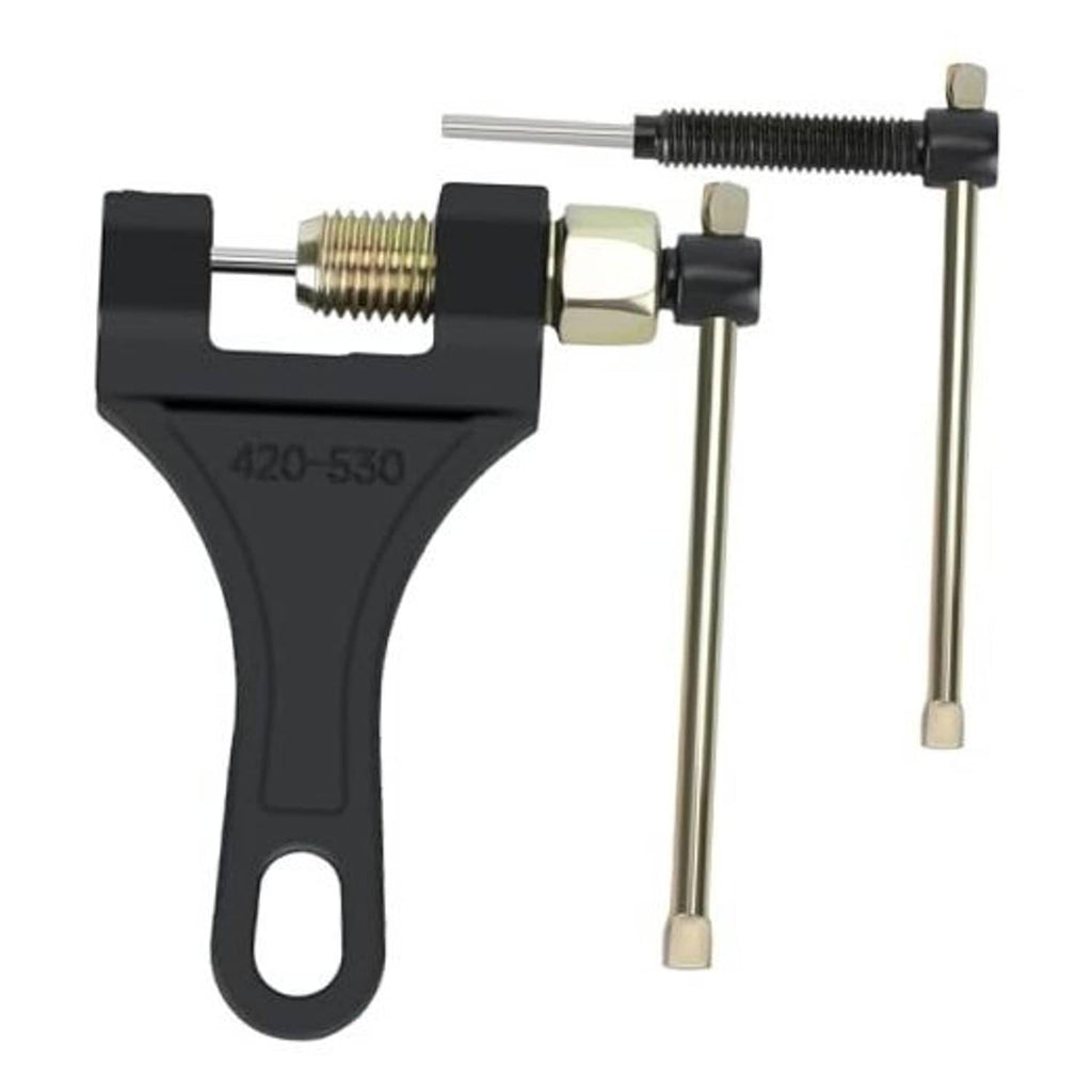 Universal motorcycle chain breaker tool with black handle and two steel pins