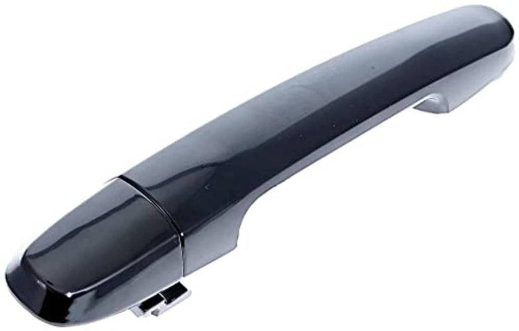 Primed black exterior door handle with glossy rounded lever and metal mounting insert
