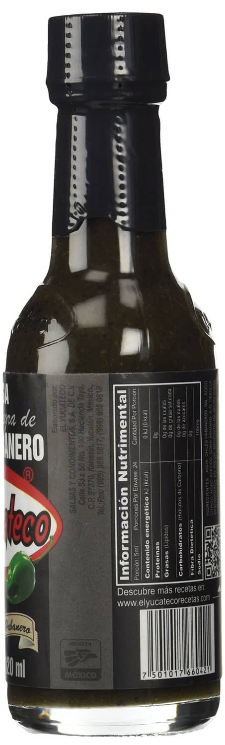 Habanero sauce bottle with back label and barcode