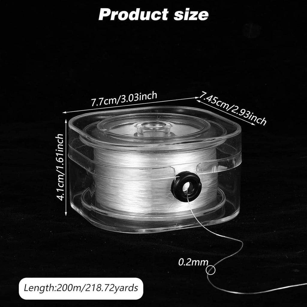 White elastic string spool with product size diagram and thin 0.2mm line