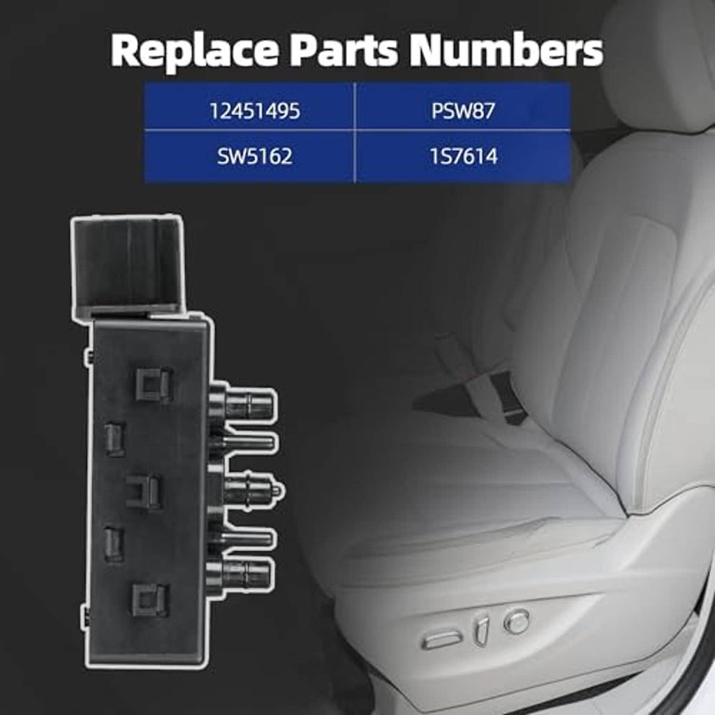 Power seat switch module with connector plug and vehicle seat side view