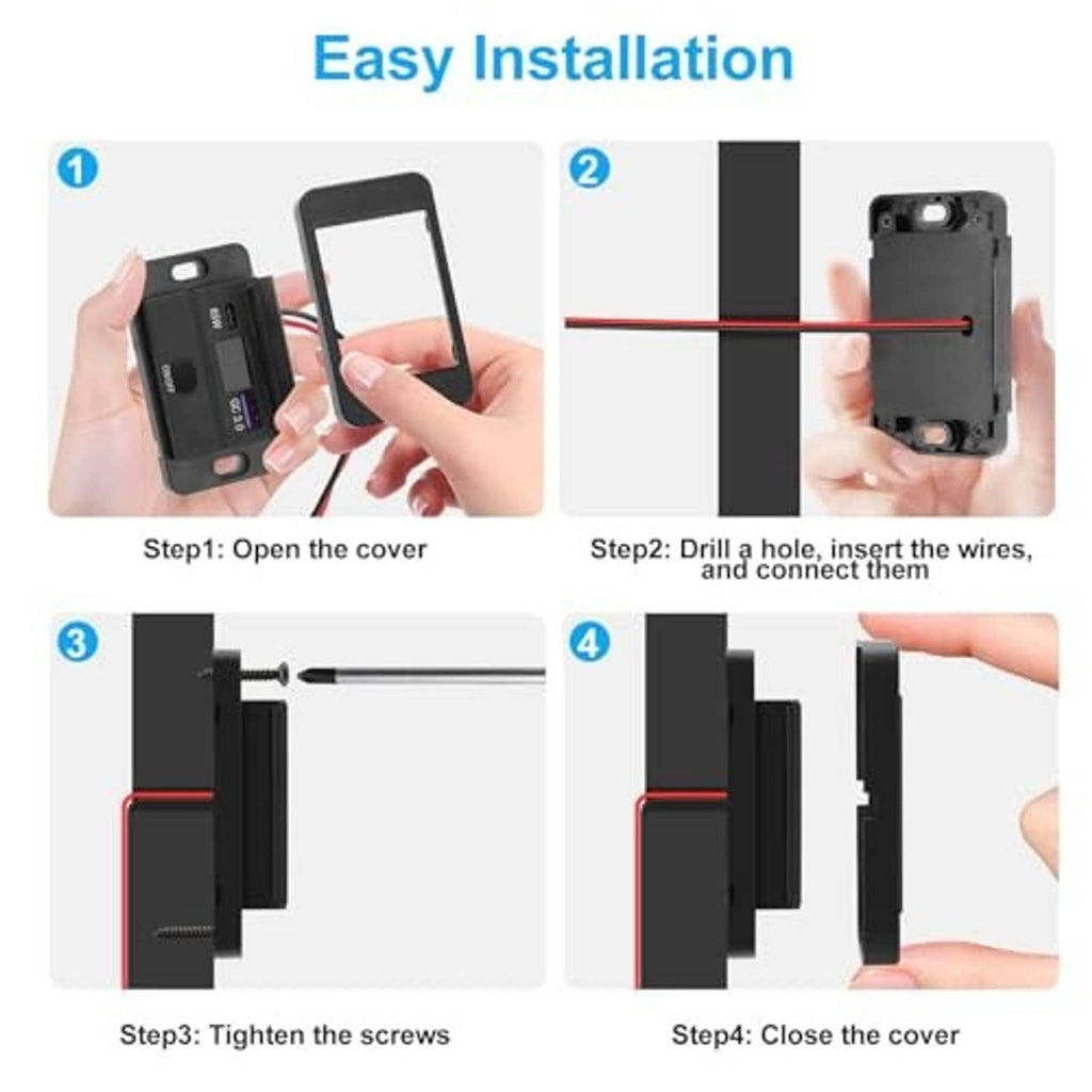Black car USB outlet installed with wires and screws during easy installation steps