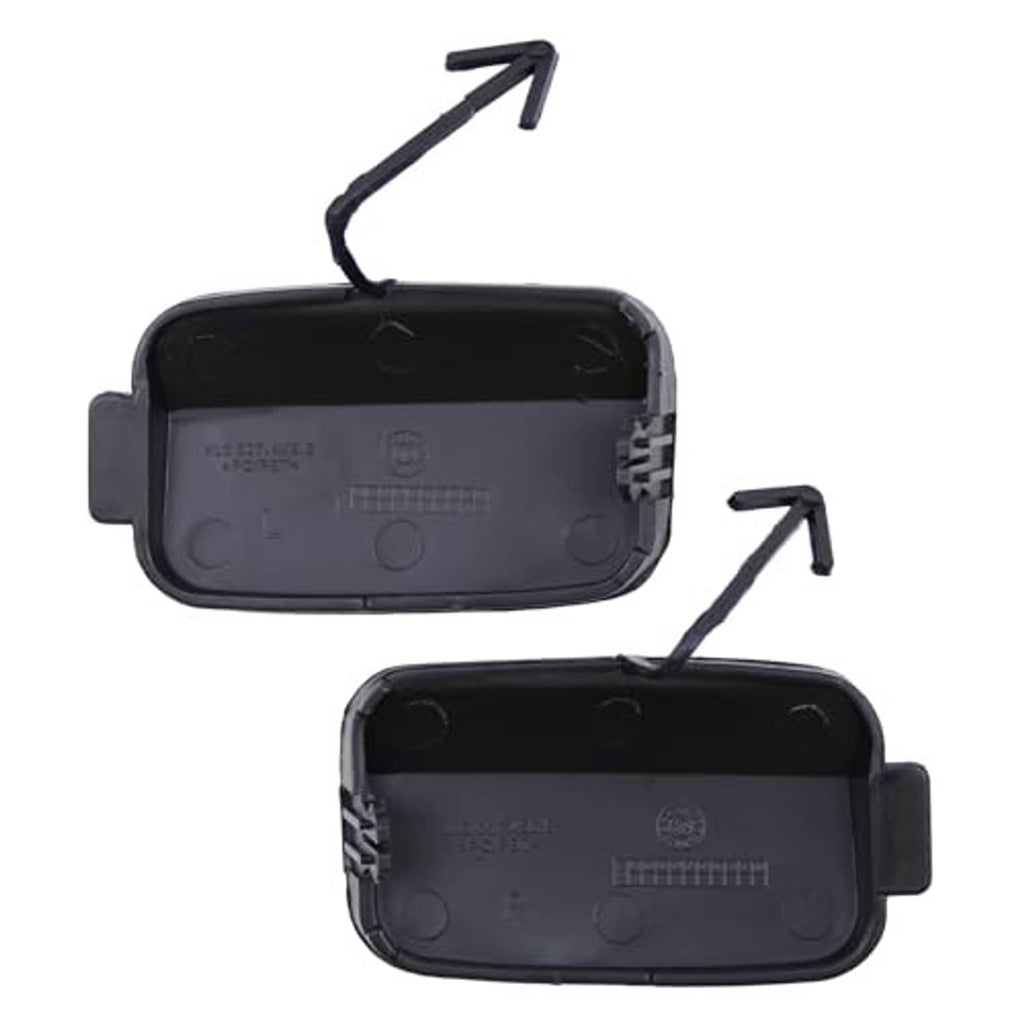 Rear tow hook eye cover caps underside view, molded details and clip anchors, dark blue