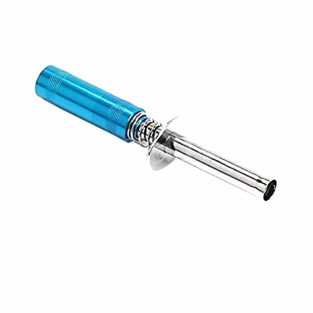 Blue aluminum glow plug igniter tool with metal probe and spring, compact handheld