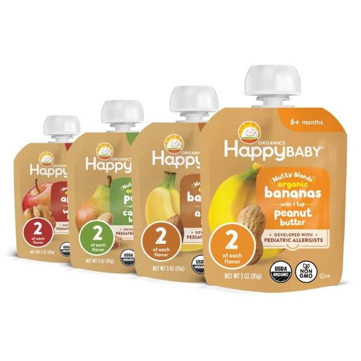 Baby food fruit and nut blend pouches, Stage 2, 8-pack with squeeze spouts