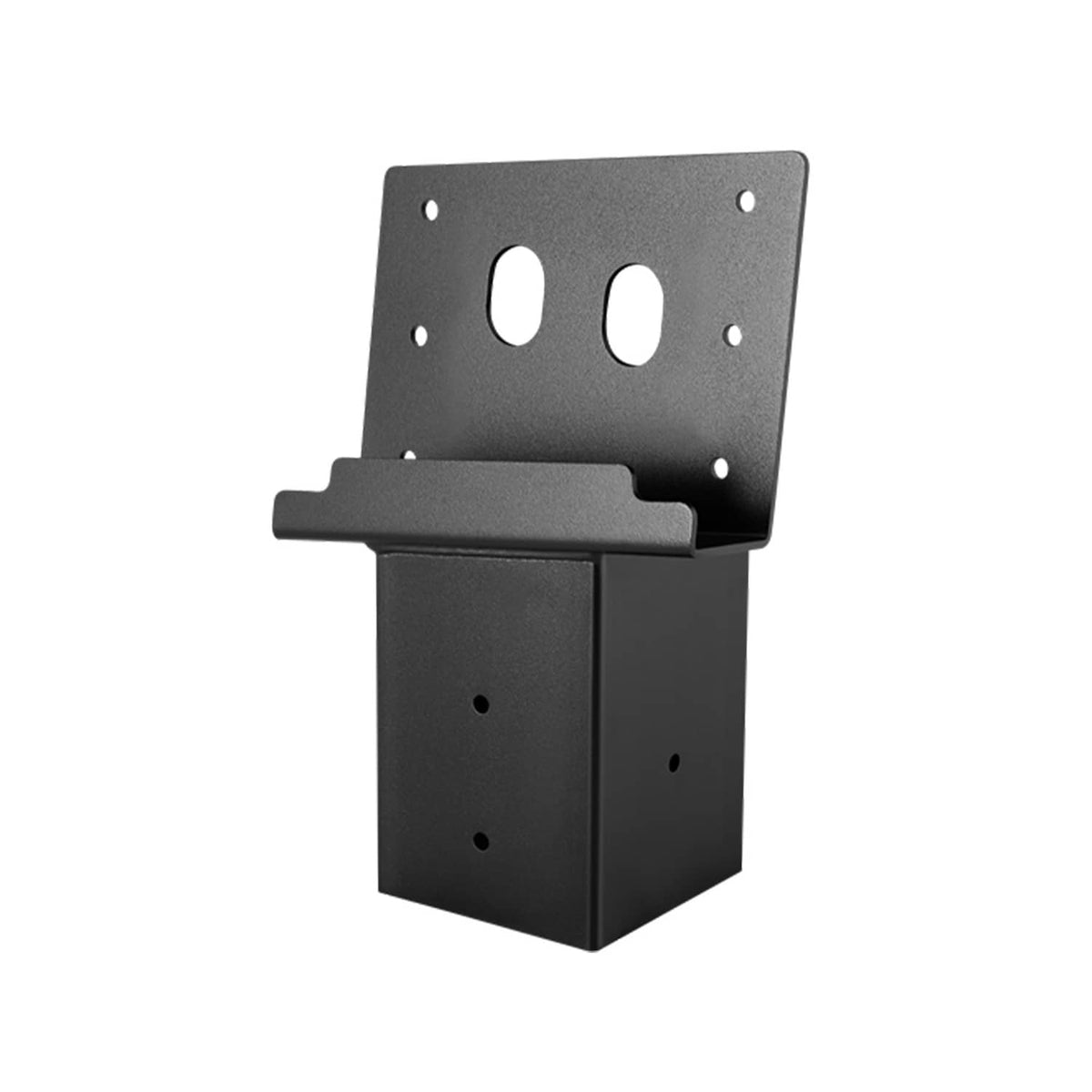 Dark metal angle platform bracket with mounting holes and U-shaped base