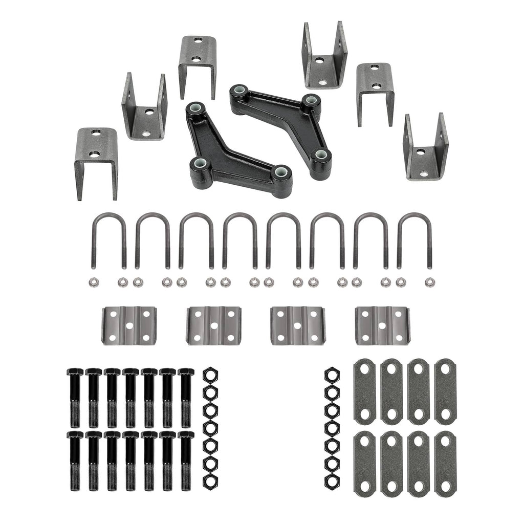 Trailer suspension kit parts set: brackets, U-bolts, pins, and plates