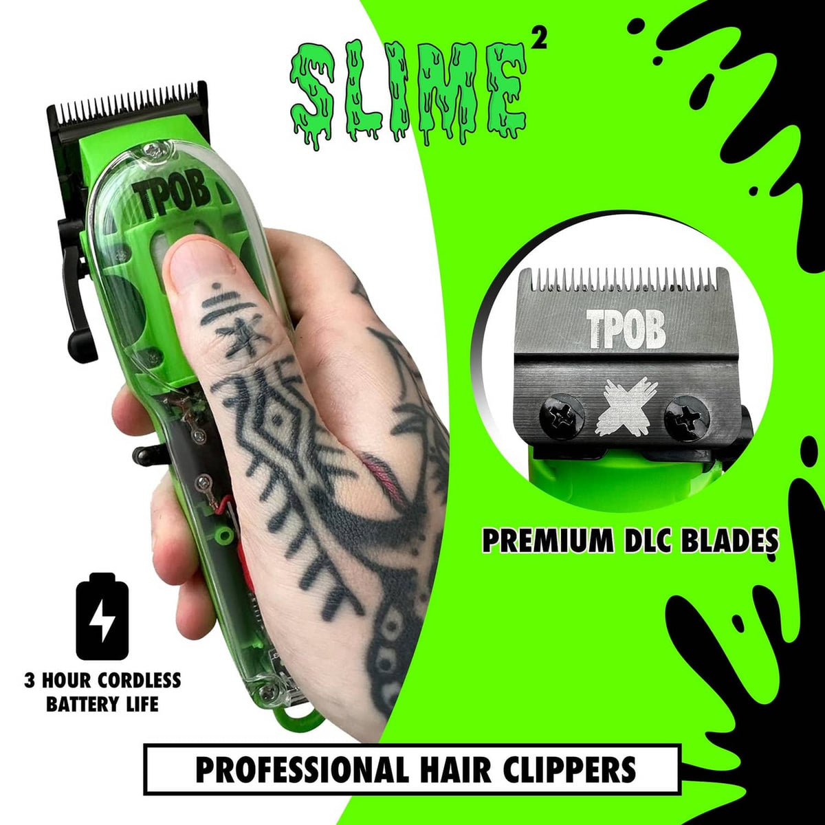 TPOB green cordless hair clipper with adjustable guard and stainless blades