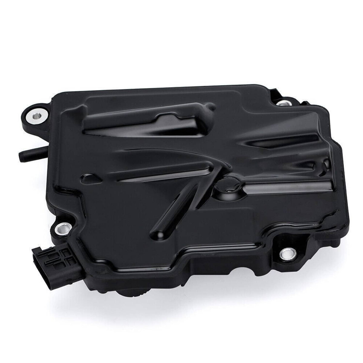 Black intelligent servo module with mounting holes and electrical connector plug
