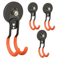 Set of orange U-shaped magnetic hooks with black mounting plates and metal fasteners