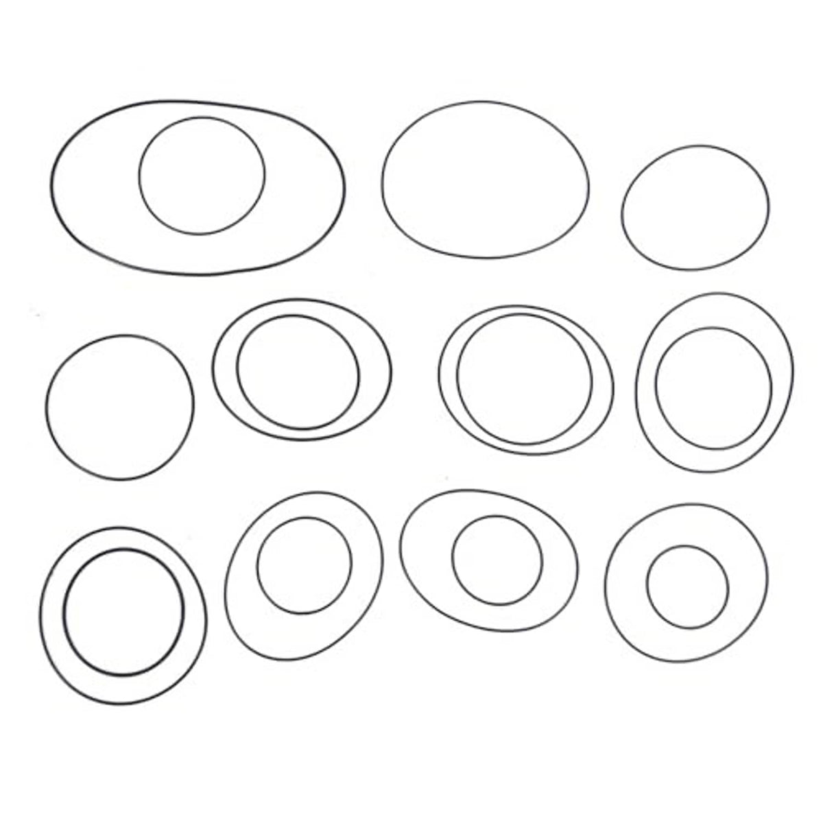 Transmission gasket ring set with multiple round seal and O-ring shapes