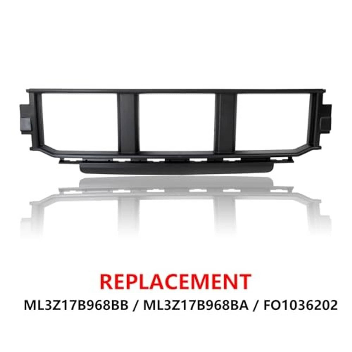 Replacement black front lower bumper grille insert panel with vertical divider bars