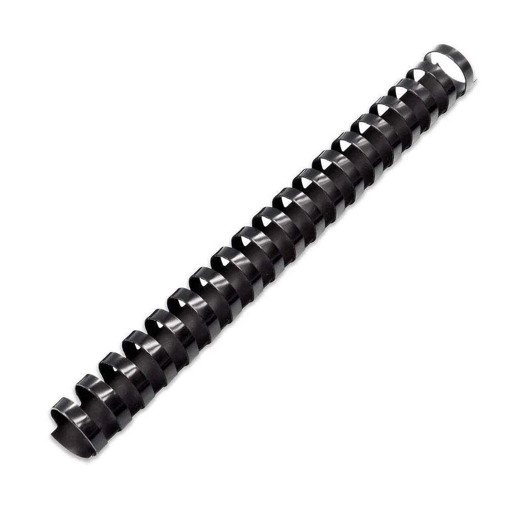 Black 1-inch plastic comb binding spine with interlocking rings