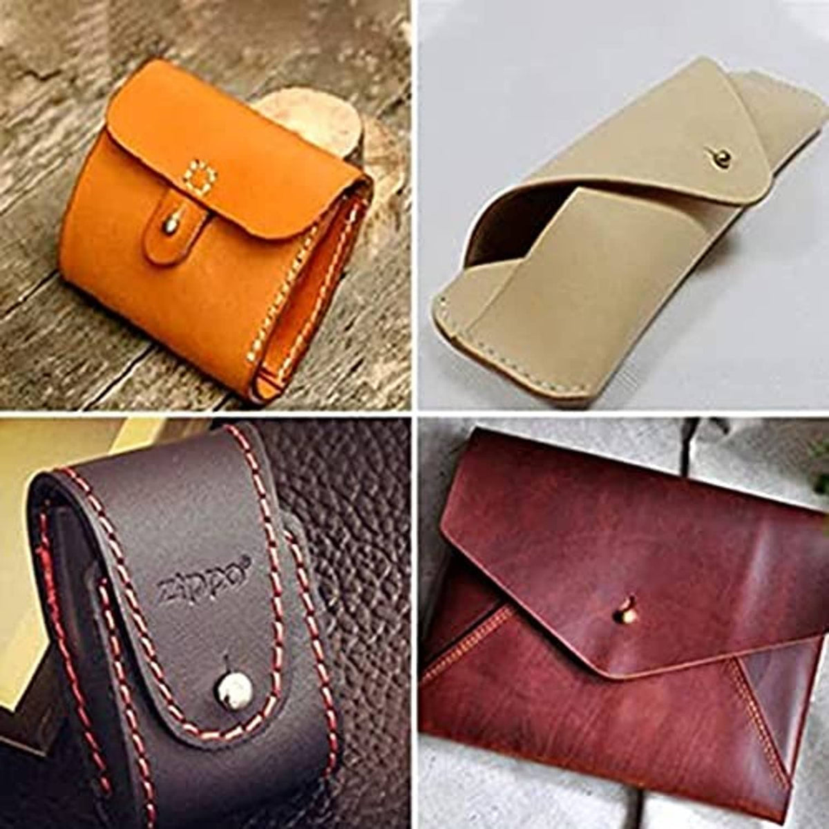 Bronze stud screws installed on leather pouch or wallet flap closures