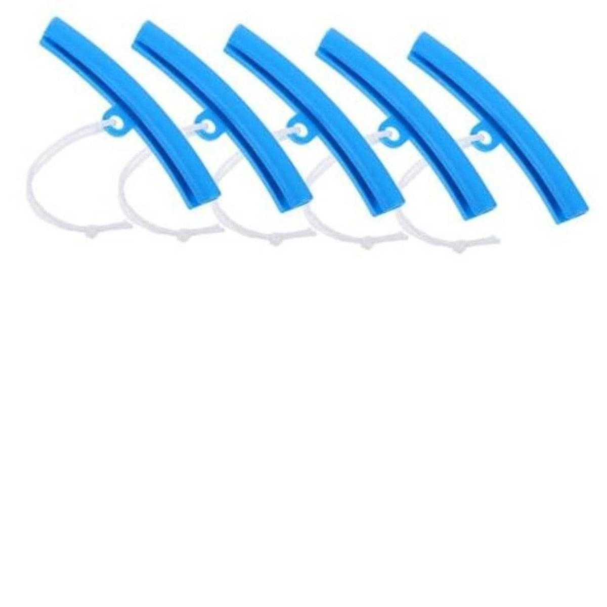 Set of 5 blue tire rim protector sleeves with white lanyard ties