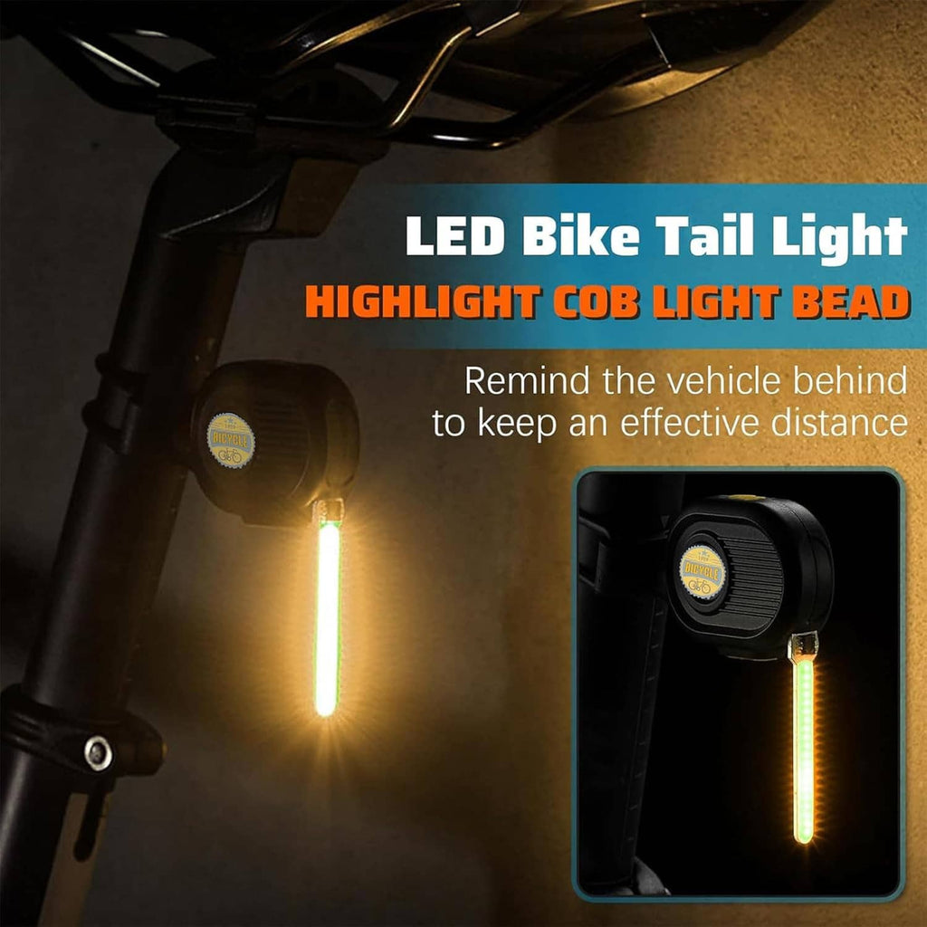 LED bike tail light with amber COB light bead and black mounting bracket