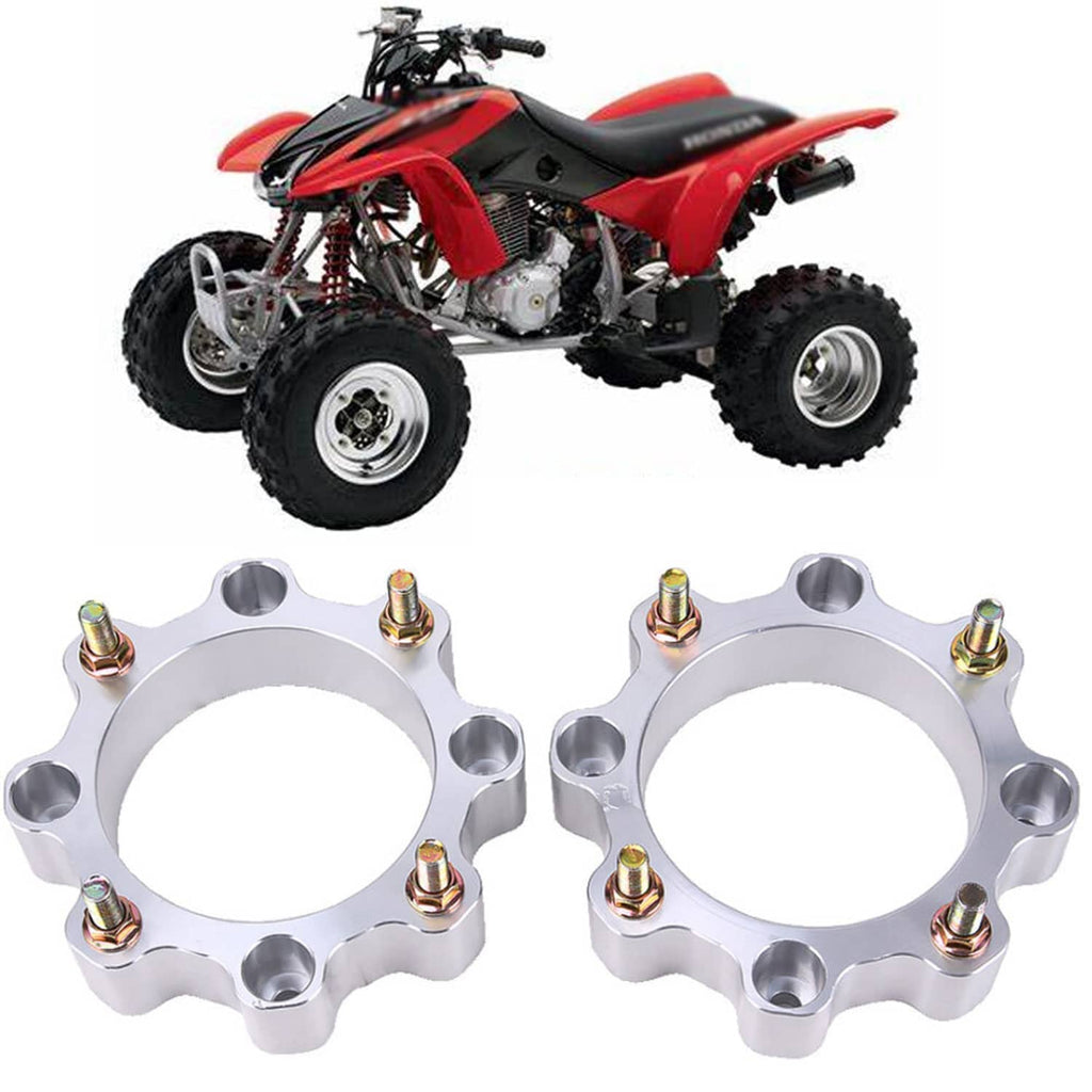 Front wheel spacers with studs, shown as a pair for an ATV