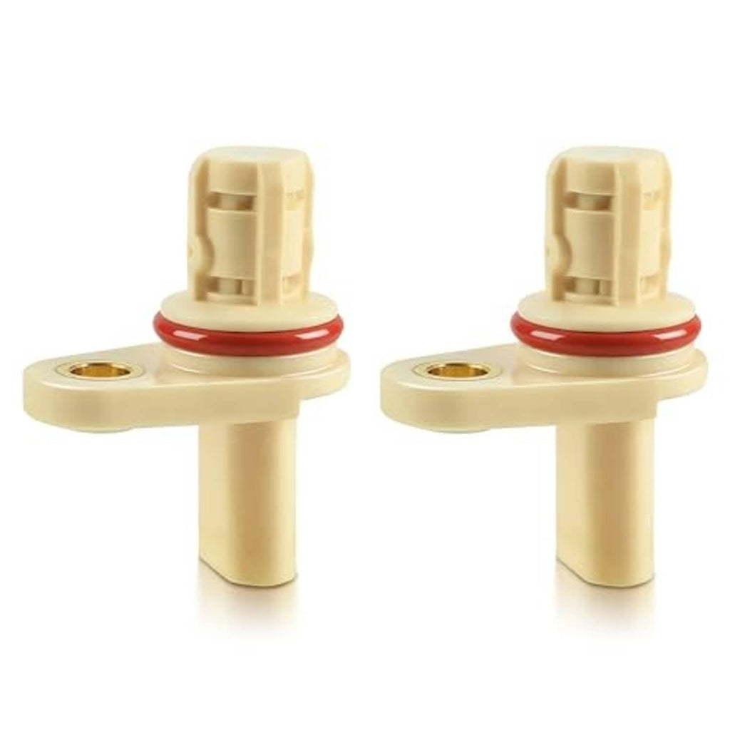 Camshaft position sensor with beige body and red seal ring, two-prong electrical connector