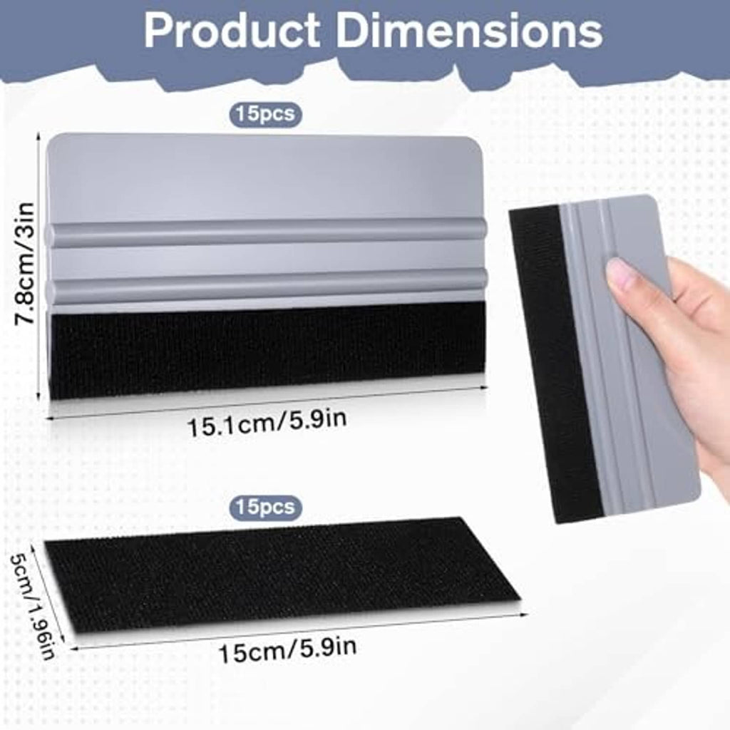 Gray plastic squeegee with black felt edge, 15-pack size shown.