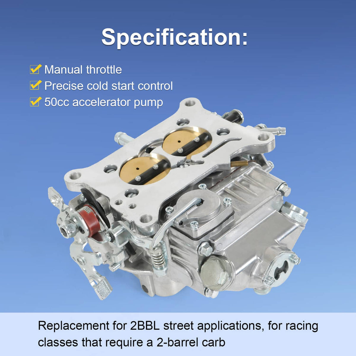 2-barrel carburetor with manual throttle, accelerator pump, and cold-start control