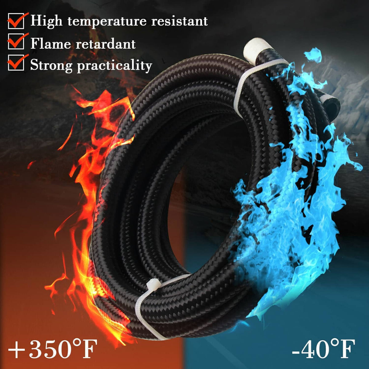High-temperature braided fuel hose with protective CPE rubber sleeve and fittings