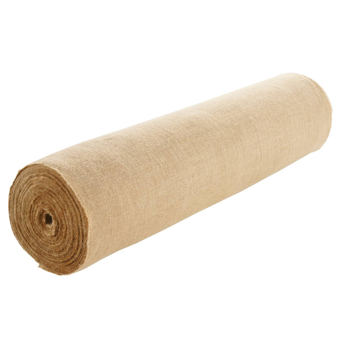 Burlap fabric roll, tan woven cloth tightly wound on a cylinder core
