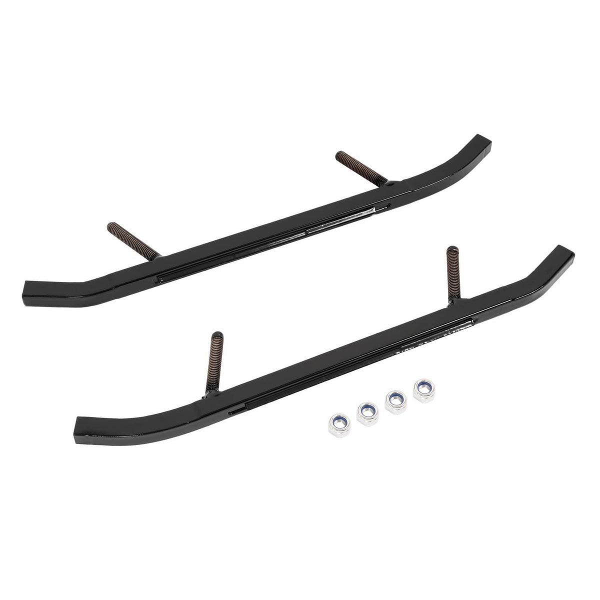 Pair of black ski wear bars with threaded mounting studs and hardware