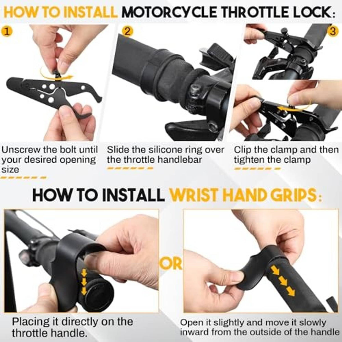 Installation guide for motorcycle throttle lock and wrist grips on handlebars