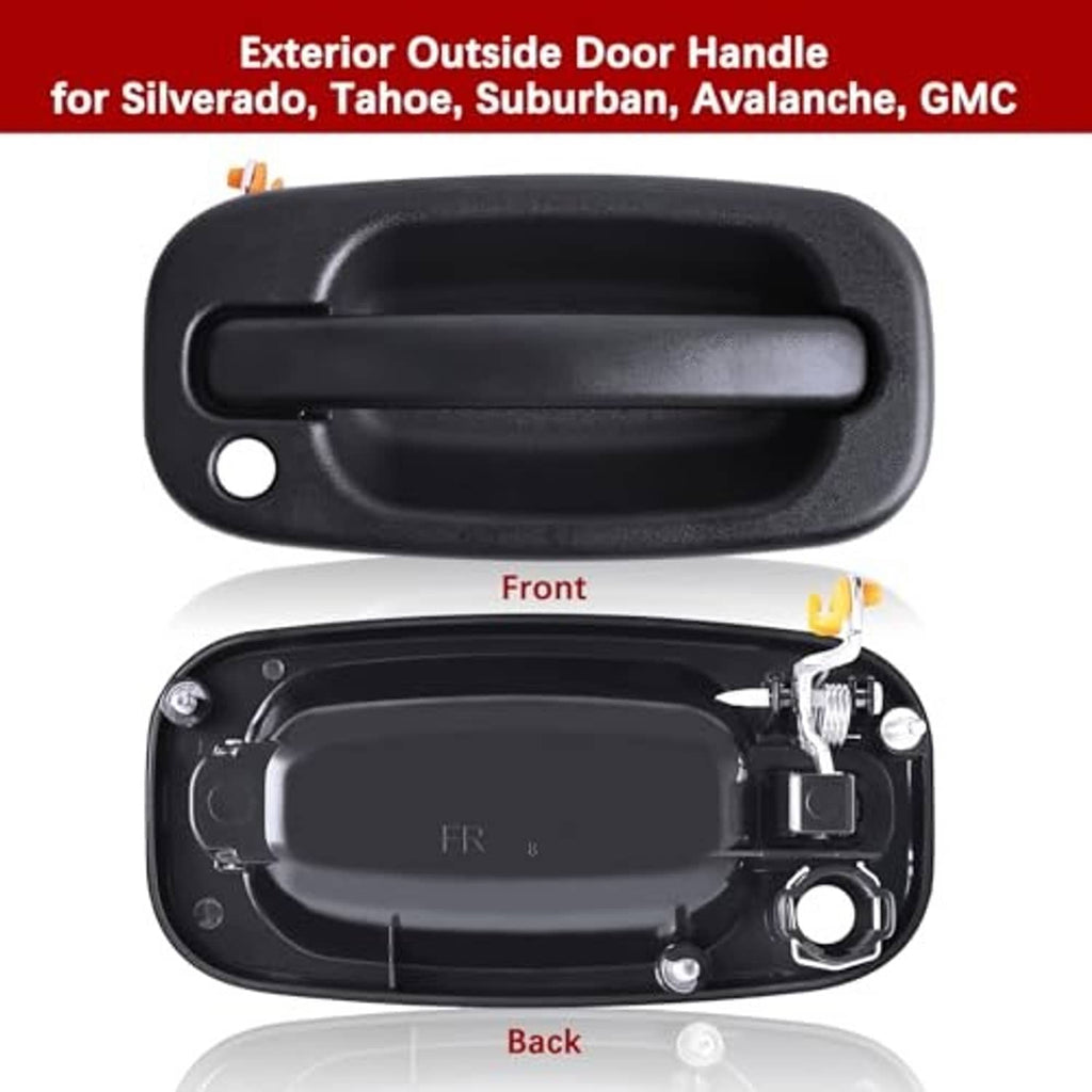 Exterior door handle with key cylinder opening and latch mounting, black